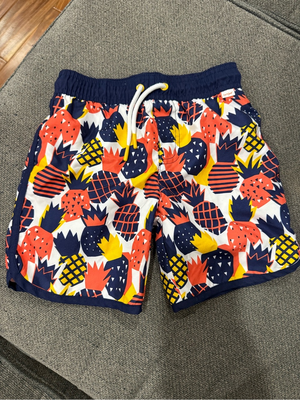 Cat & Jack Navy, Red, Yellow Pineapple Print Swim Trunks
